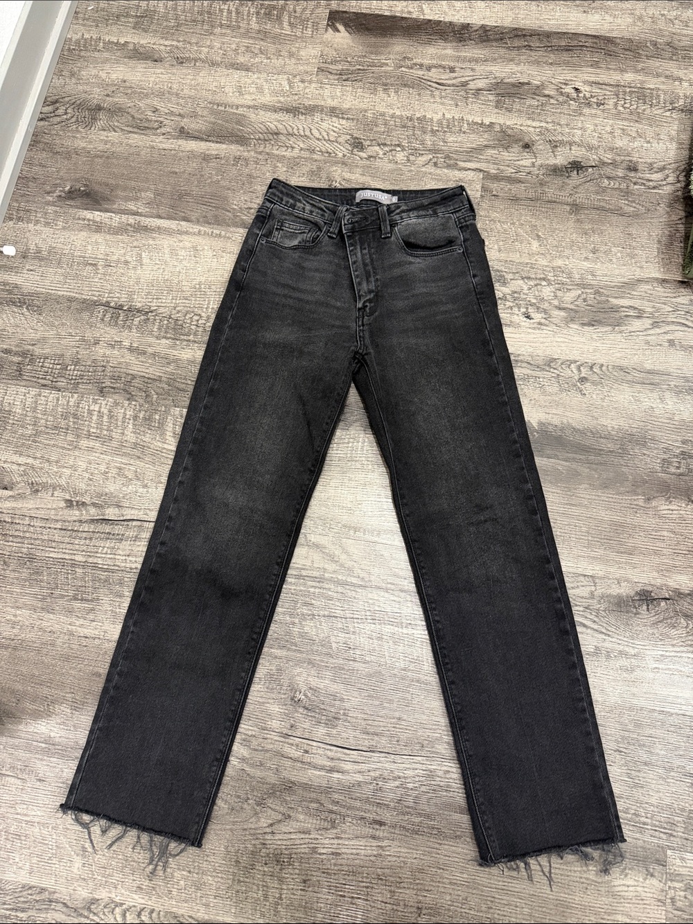Just USA Black Straight Leg Jeans with Raw Hem
